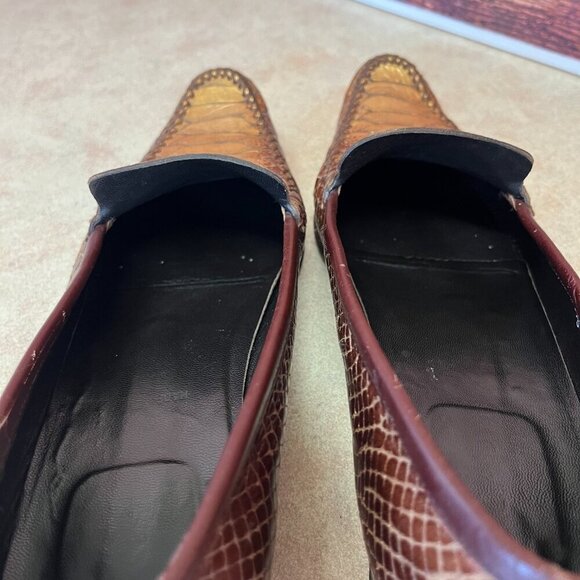 Escada Dark Brown & Bronze/Gold Faux Snake Print Loafers Moccasins Flats - Picture 12 of 16